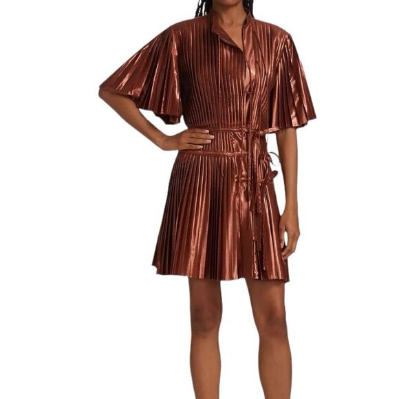Altuzarra Tosha Pleated Metallic Minidress Size 6(38) - Picture 1 of 10